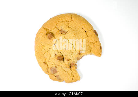 Cookie with bite missing on white background Stock Photo