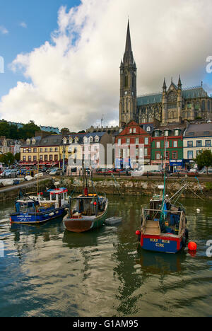 St Coleman's Cathedral Cobh dominates the skyline of Cobh. Stock Photo