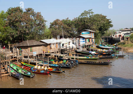 At Nyaungshwe, the landing stage from which tourists start to have a trip around Lake Inle (Myanmar). Stock Photo