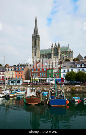 St Coleman's Cathedral Cobh dominates the skyline of Cobh. Stock Photo