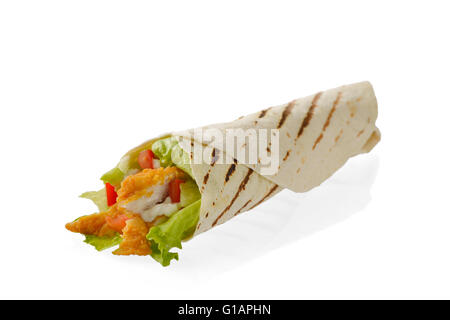 Fried chicken wrap on a white background Stock Photo