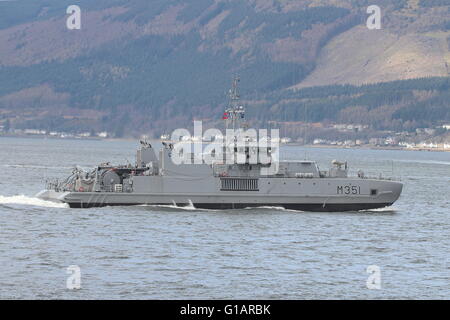 KNM Otra (M351), an Alta-class minesweeper of the Royal Norwegian Navy, departs for the start of Exercise Joint Warrior 16-1. Stock Photo