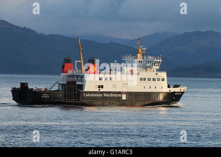 MV Argyle, a car ferry operated by Caledonian MacBrayne (CalMac), passing Cloch Point on the Firth of Clyde. Stock Photo