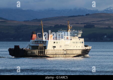 MV Argyle, a car ferry operated by Caledonian MacBrayne (CalMac), passing Cloch Point on the Firth of Clyde. Stock Photo