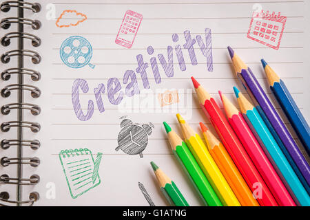 Creativity on linear paper in colors with pencils Stock Photo