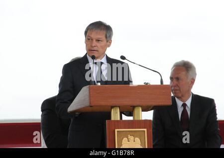 Deveselu, Bucharest. 12th May, 2016. Romanian Prime Minister Dacian Ciolos speaks at a ceremony at Deveselu military base, southwest of Bucharest, Romania on May 12, 2016. The U.S. AEGIS Ashore missile defense system in Romania is certified for operations, NATO Secretary General Jens Stoltenberg announced Thursday. Credit:  Lin Huifen/Xinhua/Alamy Live News Stock Photo