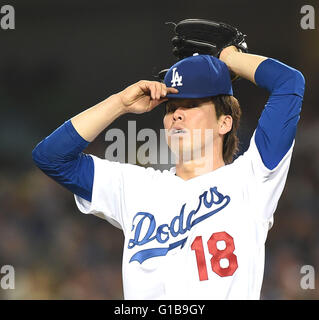 Los Angeles, California, USA. 11th May, 2016. Kenta Maeda (Dodgers) MLB : Kenta Maeda of the Los Angeles Dodgers reacts in the fifth inning during the Major League Baseball game at Dodger Stadium in Los Angeles, California, United States . © AFLO/Alamy Live News