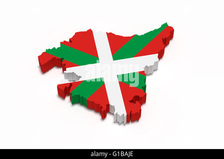 Basque flag map on white background 3d illustration with clipping path ...