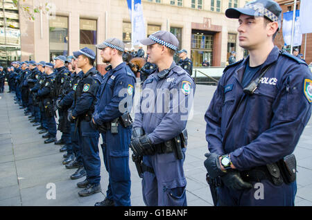 Sydney, Australia - 19th July 2015: (Reclaim Australia Rally) Large numbers of police converged on Sydney's CBD Martin Place on the 19th of July as two large protests took place in the area. Stock Photo