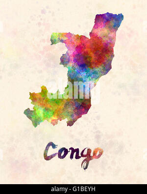 Congo Republic watercolor map in front of a white background Stock ...