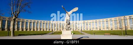 France, Herault, Montpellier, Antigone district conceived by the Catalan architect Ricardo Bofill, Esplanade de l'Europe and the replica of the Winged Victory of Samothrace also called the Nike of Samothrace Stock Photo