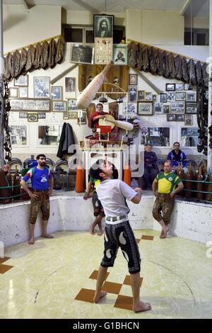 Iran, Isfahan Province, Isfahan, home of force (Zurkhaneh) where traditional Iranian national sport called Varzesh-e Pahlavani (Pahlevani and zoorkhaneh rituals) is practiced Stock Photo