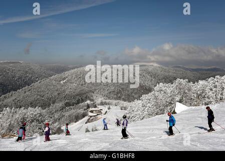 France, Haute Saone, La Planche des Belles Filles, ski resort, from the top overlooking Ballon de Servance and Ballon d Alsace Stock Photo