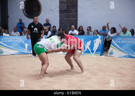 canarian wrestling public exhibition Stock Photo