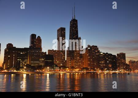 This is a photo of Chicago taken at sunset. Stock Photo