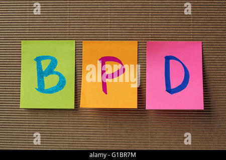 BPD (Borderline Personality Disorder) acronym on colorful sticky notes Stock Photo