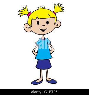 little girl in blue dress cartoon illustration Stock Vector