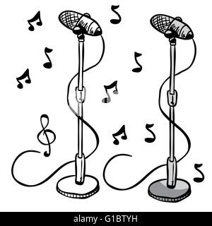 microphone on a stand with notes cartoon doodle Stock Vector