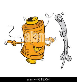 reel and needle cartoon doodle Stock Vector
