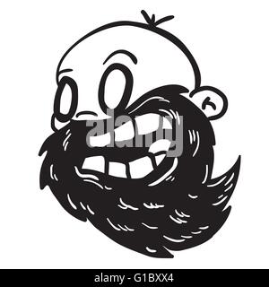 simple black and white bearded bald man cartoon Stock Vector