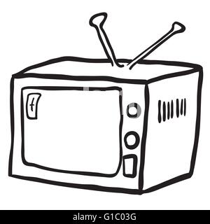 simple black and white retro tv cartoon Stock Vector