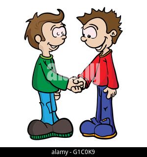 cartoon illustration of two boys shaking hands Stock Vector