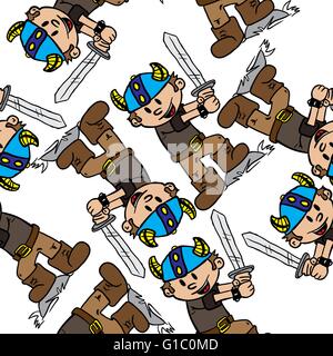 viking boy seamless pattern Stock Vector