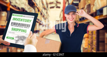 Composite image of man using tablet pc Stock Photo