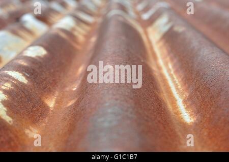 Detail view of old rusty corrugated metal sheet Stock Photo
