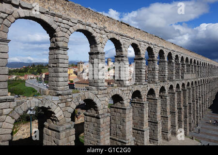 The famous Roman Aqueduct in Segovia Spain Stock Photo