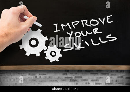 Man Hand writing Improve Your Skills with black marker on visual screen ...