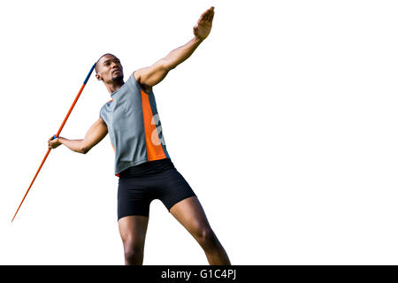 Athlete man throwing a javelin Stock Photo