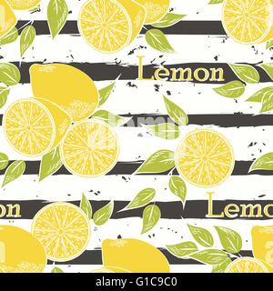 Lemons on dark gray stripes Stock Vector