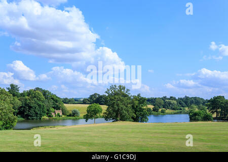 Lakeside cottage orné in Bowood House park and grounds designed by Capability Brown, Calne, Wiltshire Stock Photo