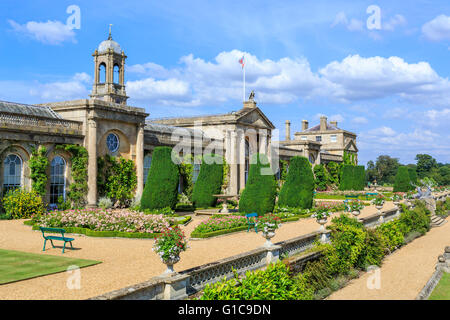 View of the front facade and Italianate terrace gardens of Bowood House, a stately home near Calne, Wiltshire, UK Stock Photo