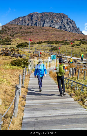 Hikers of the slopes of Hallasan, South Korea's highest mountain Stock Photo