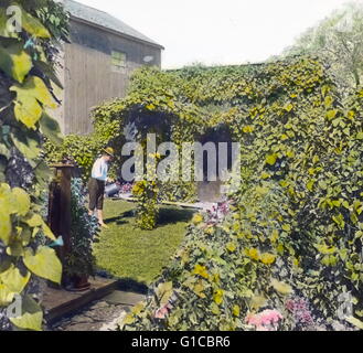 Hand-coloured glass lantern slide photograph of a garden, by Frances Benjamin Johnston (1864-1952) lecturer. Dated 1905 Stock Photo