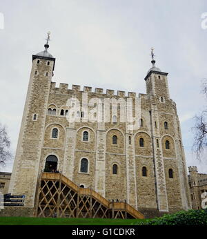 Views around the Tower of London, a historic castle located on the north bank of the River Thames in central London. Completed in the 14th Century. From the 12th Century until the 20th Century the castle was used as a prison. Dated 2015 Stock Photo