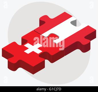 Vector Image - Switzerland and Austria Flags in puzzle  isolated on white background Stock Vector