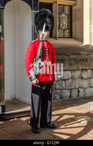 LONDON, UK - AUGUST 21, 2015:  Queen's Guard - Tower of London. Stock Photo