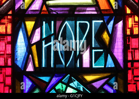 Holy Trinity Church. Geneva. Stained glass window. Hope. Switzerland. Stock Photo