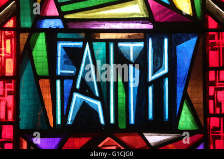 Holy Trinity Church. Geneva. Stained glass window. Faith.  Switzerland. Stock Photo