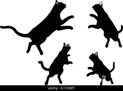 Vector Image - cat silhouette in Jumping pose isolated on white background Stock Vector