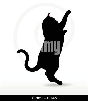 cat silhouette in Reach pose isolated on white background Stock Vector