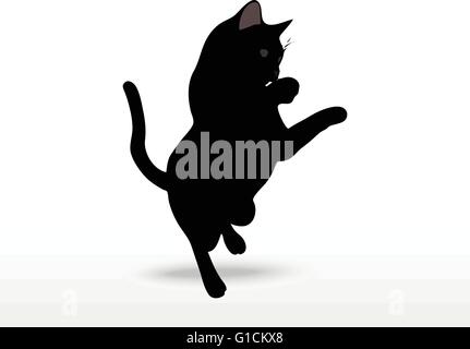 cat silhouette in Reach pose isolated on white background Stock Vector