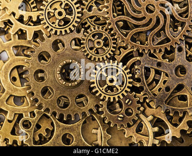 Vintage Mechanical Cogwheel Gears Wheels, closeup Stock Photo