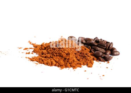 Coffee beans , coffee powder , cup of coffee , brazilia coffee , coffee stocks ,cacao , coffee drinks , καφές κόκοι σκόνη Stock Photo