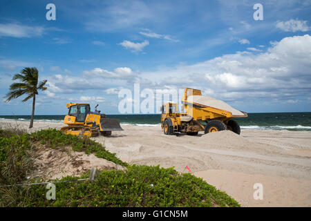 Fort Lauderdale, Florida - Sand is added to the Atlantic Ocean seashore ...