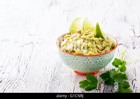 Homemade classic guacamole, delicious snack and side dish Stock Photo