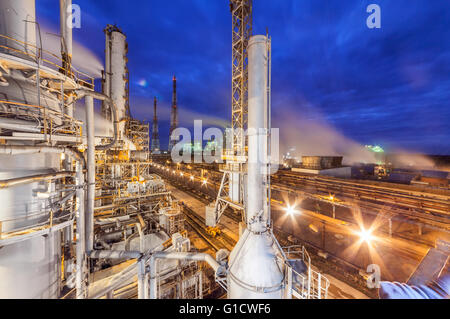 Chemical plant for production of ammonia and nitrogen fertilization on night time Stock Photo